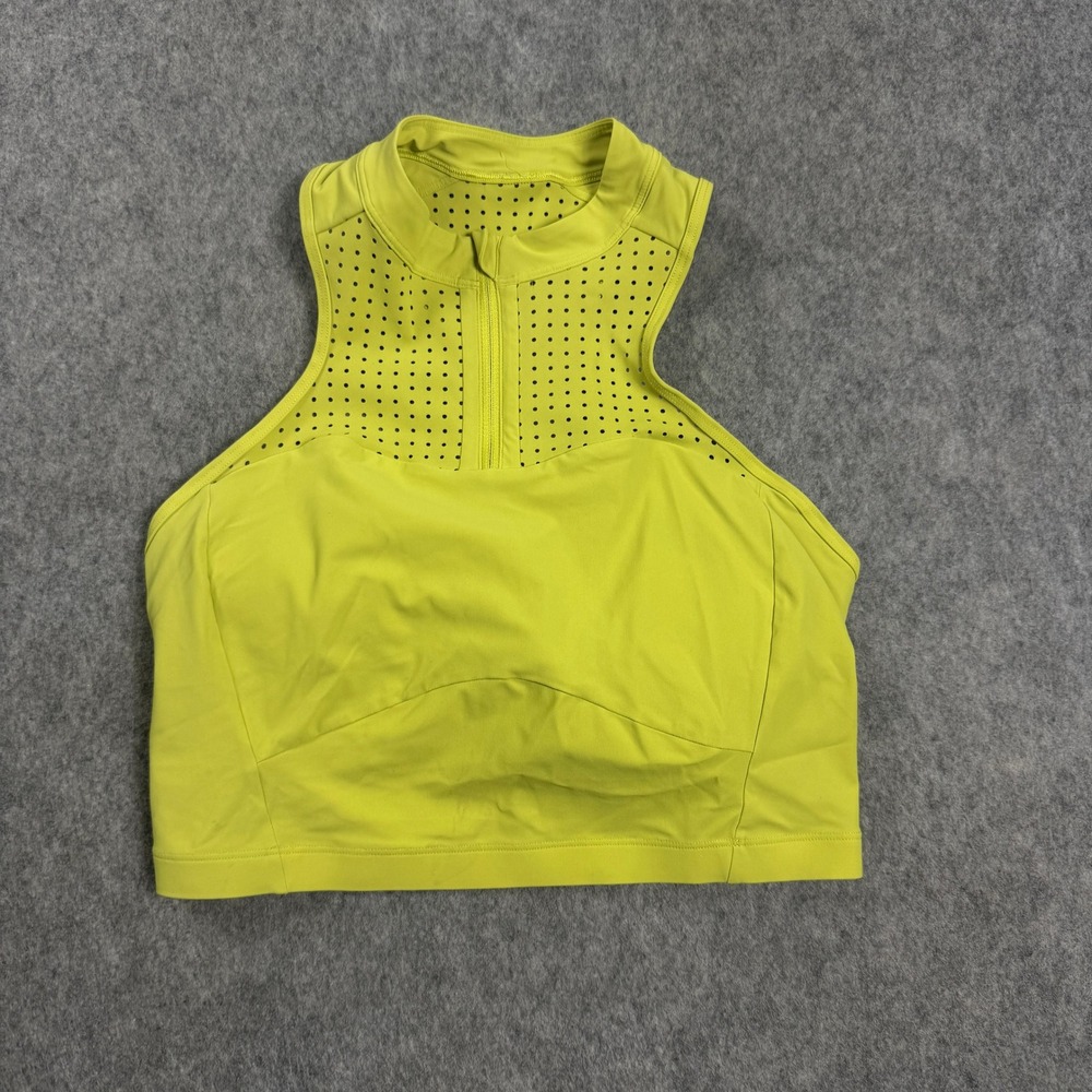 Lululemon Neon Yellow High Neck Quarter Zip Perforated Athletic Crop Top Tank